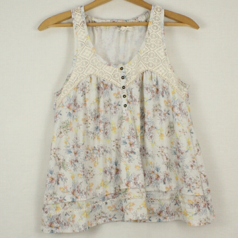Hint of Mint Floral Tank Flowy Lace - Size L